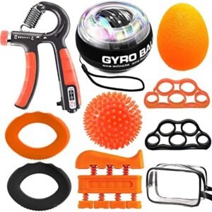 Hand Grip Strengthener Workout Kit (10Pcs) Hands Grip Strength Trainer, Forearm Gripper, Finger Exerciser Stretcher Wrist Ball, Stress Relief Ball for Men and Women, Injury Recovery