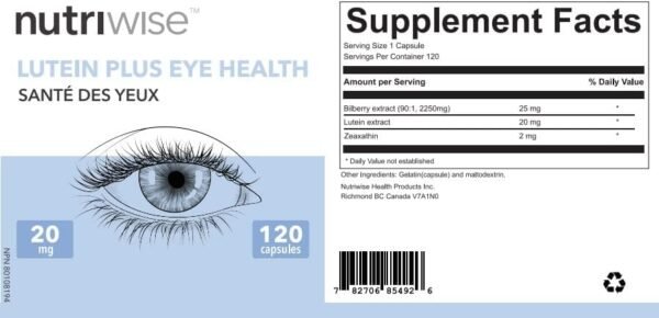 Nutriwise High Potency Lutein Plus Eye Health Formula (Lutein, Bilberry, Zeaxanthin) 120 capsules - Image 7