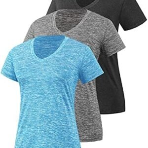 Cosy Pyro 3 Pack Women's Short Sleeve Dry Fit T-Shirts Moisture Wicking Athletic V-Neck Gym Tee Exercise Yoga Tops