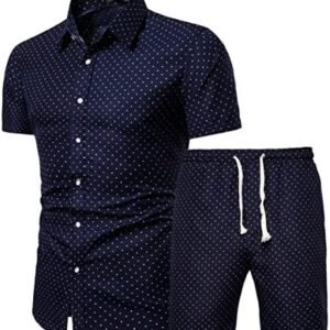 KISSQIQI Men's 2 Piece Vacation Outfits Tracksuit Flower Casual Button Down Short Sleeve Hawaiian Shirt and Suits