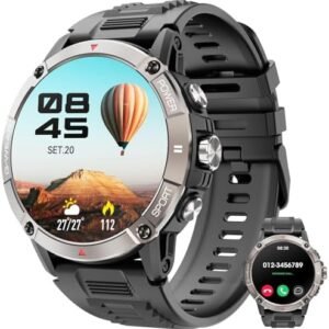 Military Smart Watch for Men Answer/Make Calls, 1.52'' Smartwatch with Always-On AMOLED Display, 130+Sport Modes, Heart Rate Monitor,400mAh Fitness Tracker Watch, IP68 Waterproof Watch for Android iOS