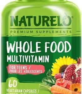 NATURELO Whole Food Multivitamin for Teens - Natural Vitamins/Minerals for Teenage Boys & Girls - Supplement for Active Kids - with Organic Extracts - Non-GMO - Vegan/Vegetarian - 60 Capsules