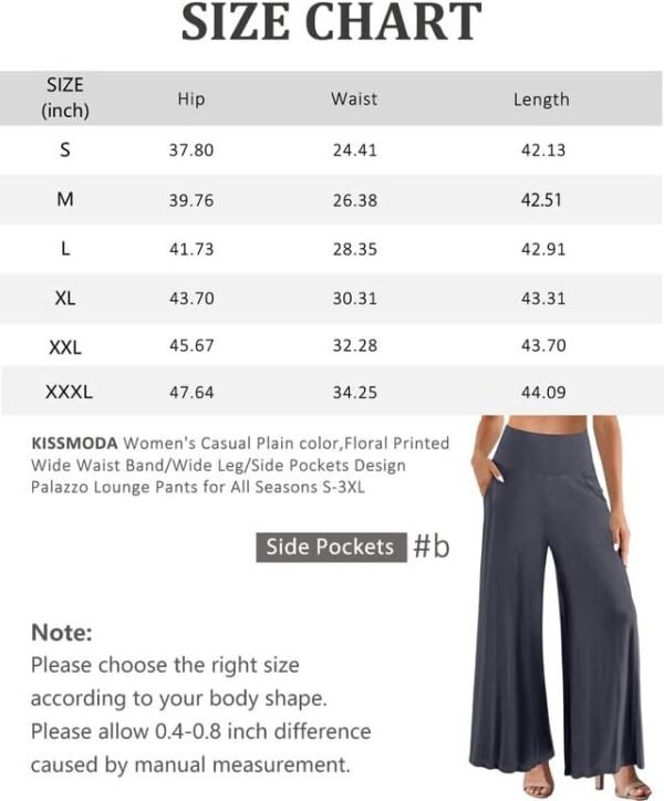 KISSMODA Women‘s Pants Casual Wide Leg Design Palazzo Lounge Women Plus Pants High Waisted Plain/Floral S-3XL - Image 4