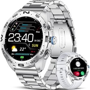 LIGE Smartwatch for Men with Bluetooth Calls Voice Chat, IP67 Waterproof Fitness Tracker Heart Rate Sleep Monitor Bluetooth Steel Outdoor Tactical Men Watch for Androids iOS Phones