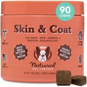 Natural Dog Company Skin & Coat Chews, Salmon & Peas Flavor, Dog Vitamins and Supplements for Healthy Skin and Coat, Itch Relief for Dogs with Allergies, with Biotin, Vitamin E, and Omega 3