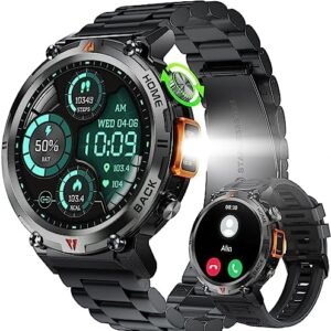 Military Smart Watch for Men (Call Receive/Dial) with LED Flashlight, 1.45" HD Outdoor Tactical Rugged Smartwatch, Sports Fitness Tracker Watch with Heart Rate Sleep Monitor for iPhone Android Phone