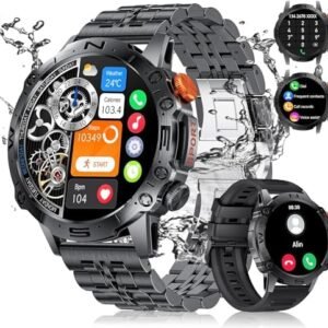 Military Smart Watch for Men with Text and Call,1.43" AMOLED Always-on Display,Fitness Tracker 126+ Sports Modes/IP68/Heart Rate/Sleep/SpO2/Blood Pressure,Tactical Outdoor Rugged Watch for iOS Android