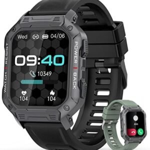 Smart Watch for Men(Answer/Make Call) Fitness Tracker Bluetooth Tactical Military Waterproof Smartwatch for Android Phones Outdoor Sports Digital Watches Heart Rate Blood Pressure Monitor Black