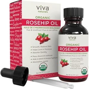 Organic Rosehip Oil For Face | 30ml Pure, Cold Pressed Moisturizing Rosehip Seed Oil, Face Oil for Hair, Skin & Nails