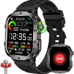 Smart Watch for Men Women, IP68 Waterproof Military Smart Watches with Bluetooth Call(Answer/Dial), 1.96" Big Screen 420mAh Outdoor Rugged Tactical Fitness Tracker Smartwatch for Android iOS