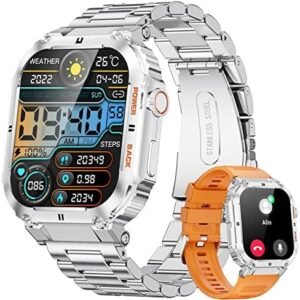 LIGE Smart Watch for Men, 1.96" HD Fitness Tracker with Bluetooth Call/100+Sport Modes/Message Reminder/Heart Rate Monitor Sleep Monitor/Pedometer, IP68 Waterproof Smartwatch for Android iOS, Silver