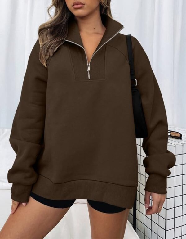 BETTE BOUTIK Womens Oversized Half Zip Pullover Long Sleeve Sweatshirt Quarter Zip Trendy Hoodie Ouffits Teen Girls Fall Y2K - Image 2