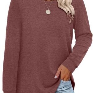 BETTE BOUTIK Womens Sweatshirt Crewneck Long Sleeve Shirts for Women High Low Tops Curved Hem