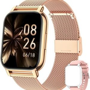 Popglory Smart Watch Call Receive/Dial, 1.85 inch Smartwatch with AI Voice Control, Blood Pressure/SpO2/Heart Rate Monitor, Fitness Tracker Watch with 2 Straps for Men & Women iOS & Android Phones