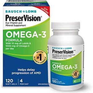 PreserVision Omega-3 Eye Vitamin & Mineral Supplement, Contains Omega-3, Lutein, Vitamin C, Zeaxanthin, Zinc & Vitamin E, 120 Softgels