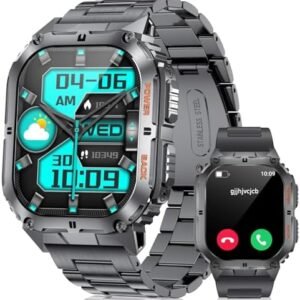 LIGE Smart Watch for Men with Bluetooth Call,1.96" AMOLDE HD Screen Military Smartwatch, Heart Rate/Sleep Monitor,100+Sports Modes,5ATM Waterproof Sport Smartwatch for Android iOS,Black