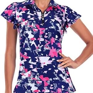 Tanst Sky Women's Golf Polo Shirts Zip Up Ruffles Short Sleeve Workout Tops Quick Dry