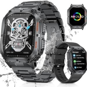 FOXBOX Military Smart Watch for Men with Bluetooth Call, 1.95" AMOLED Fitness Tracker Heart Rate SpO2 Blood Pressure Sleep Monitor, IP68 Waterproof Tactical Smartwatch for Android iOS