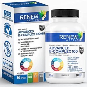 NEW! Renew Actives Vitamin B Complex 100 – Advanced B Complex Dietary Supplement for Men and Women – Contains ALL the B-Vitamins: B1, B2, B3, B5, B6, Biotin, B12 – 60 Veggie Capsules. NON-GMO. No Fillers, Binders or Preservatives. Easy to Swallow Capsules - Made in Canada!