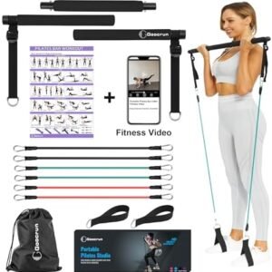 Goocrun Portable Pilates Bar Kit with Resistance Bands for Men and Women - 6 Exercise Resistance Bands (15, 20, 30 LB) - Home Gym Equipment - Supports Full-Body Workouts – with Video