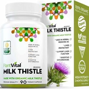 Plantvital Organic Milk Thistle Extract Capsules. 3 Month Supply Vegan. 80% Silymarin Flavonoids. Can protect, support liver function & digestive disturbances. Non-GMO