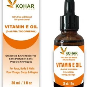 KOHAR NATURALS 100% Pure Vitamin E Oil 30,000 IU for Skin, Face, Body, Hair & Nail moisturiser. 30 ml (pack of 1)