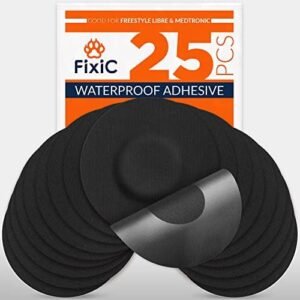 Fixic Freestyle Adhesive Patch 25 PCS – Good for Libre 1, 2, 3 – Enlite – Guardian – NO Glue in The Center of The Patch – Pre-Cut Back Paper – Long Fixation for Your Sensor! (Black)