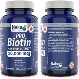 Naka Platinum PRO Biotin Maximum Potency 10,000 mcg promotes Healthy Hair, Skin and Nails - BONUS SIZE 90 Capsules (60+30 FREE)