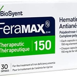 FeraMAX Pd Therapeutic 150 Iron Supplement - Once Daily High Dose Iron Supplement No.1 Recommended Treatment for Iron Deficiency Anemia - 150mg of Elemental Iron per Capsule, 30 Capsules