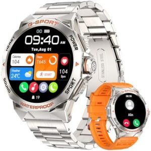 LIGE Smart Watch for Men, 1.43''Military Sport Watch(400mAh) with Bluetooth Call/Heart Rate/Blood Pressure/Sleep Monitor, Fitness Tracker with 100+Sports, IP68 Smartwatches for iOS Android, Silver