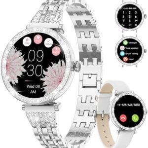 LIGE Smart Watch for Women, 1.19'' HD AMOLED Screen Smartwatch with Bluetooth Call/Heart Rate/Blood Pressure/Sleep Monitor, IP68 Ladies Fitness Tracker Watches with 100+ Sports for iOS Android, Silver