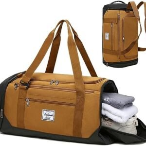 Laripwit Travel Duffle Bag for Men - 40L Sports Gym Bag with Shoe Compartment and Wet Pocket - Versatile for Weekender Overnight Bag for Women Medium Traveling Backpack, Brown