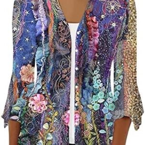 gakvbuo 3/4 Sleeve Cardigan for Women 2023 Summer Button Down Shirts Tops Dressy Casual Lightweight Open Front Solid Blouses