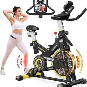 pooboo Indoor Cycling Bike Magnetic Exercise Bike, Adjustable Seat & Handlebar, Stationary bike with LCD Monitor & Device Holder, Smooth Quiet Home Workout