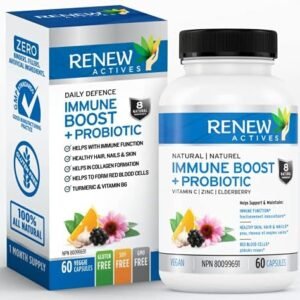 Renew Actives Wellness Support Supplement: With Elderberry, Probiotics, Zinc, Vitamin C and Organic Turmeric - Antioxidant Vitamin Blend to Boost Wellness & Support a better Immune System - 60 Vegan Capsules. ZERO Fillers, Binders or GMO's. Easy to Swallow Capsules! Made in Canada.