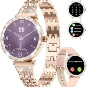 LIGE Smart Watches for Women, Voice Assistant & Bluetooth Call, 1.19 inch Smart Watch Fitness Tracker with Female Physical Health Monitor, IP68 Waterproof Smartwatch for Android iOS Diamond Gold