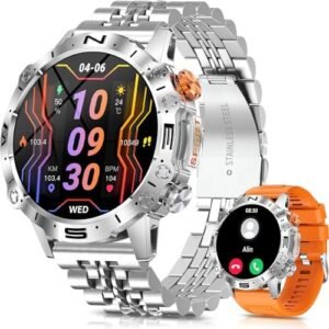 PODOEIL Military Smart Watch for Men with Bluetooth Calling, 1.43" AMOLED Always On Display Screen for iOS Samsung Android, 100+ Sports Modes Activity Tracker Watch with Health Monitor Sleep Monitor