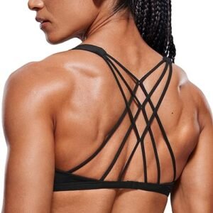 CRZ YOGA Women's Cute Yoga Sports Bra Strappy Sexy Back Padded Low Impact Workout Clothes Bra Tops