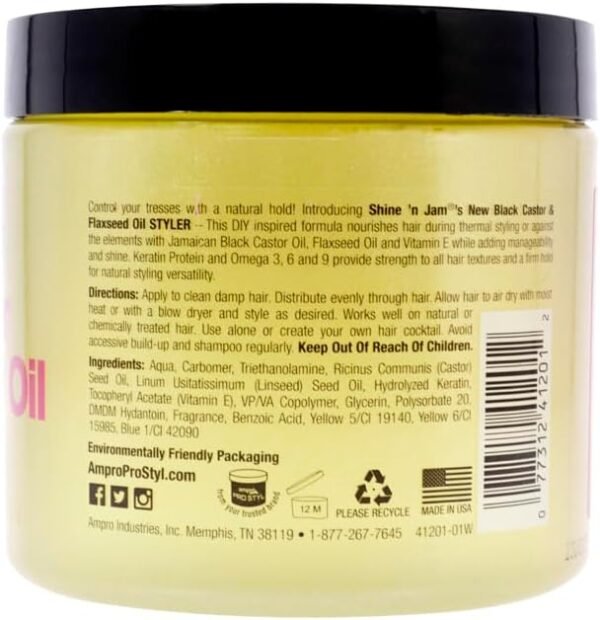 Ampro Shine-n-Jam Castor Oil and Flaxseed Gel - Nourishes Tresses and Adds Shine - Infused With Vitamin E to Condition All Hair Textures - Strengthens with Keratin Protein and Omega 3-453 g - Image 3