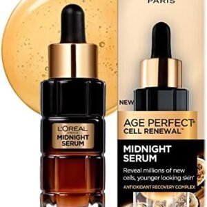 L'Oréal Paris Midnight Serum for Face, Vitamin E Serum, Skincare with Hyaluronic Acid, Antioxidants and Vitamin E, Age Perfect Cell Renewal, 30 ml