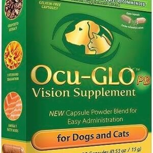 Ocu-GLO PB Vision Supplement for Small Dogs & Cats – Easy to Administer Powder Blend with Lutein, Omega-3 Fatty Acids, Grape Seed Extract and Antioxidants to Promote Eye Health, 30ct Sprinkle Capsules