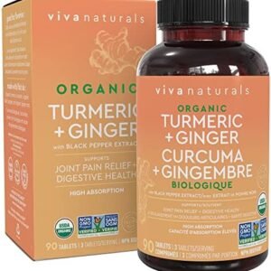 Organic Turmeric Curcumin Supplement with Ginger Extract and Black Pepper for Better Absorption, High Potency Turmeric Ginger Tablets for Joint Support, Digestive Health with Cellular Defense