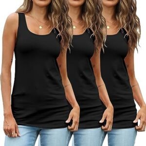 TAIPOVE Extra Long Tank Tops for Women 3 Packs U Back Athletic Gym Workout Yoga Shirts Sleeveless Casual Undershirts