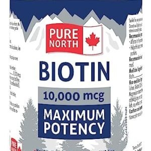 PURE Biotin 10,000 mcg Hair Skin and Nails 90 Caps - Biotin Vitamins for Hair Skin and Nails Supplement - Maximum Potency - PURE NORTH NATURALS 3rd Party Tested - Formulated & Made in Canada