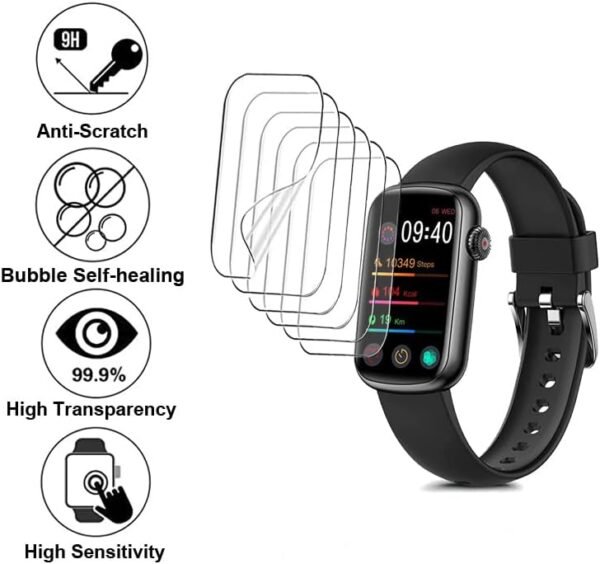 smaate Screen Protector Compatible with MorePro and FITVII HM08 1.47 inch Fitness Tracker, Soft TPU, 6-Pack, Bubble Self-healing, Full coverage - Image 3