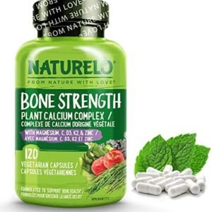 NATURELO Bone Strength - Plant-Based Calcium, Magnesium, Potassium, Vitamin D3, VIT C, K2 - GMO, Soy, Gluten Free Ingredients - Whole Food Supplement for Bone Health - 120 Vegan Friendly Capsules
