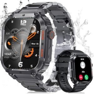 PODOEIL Military Smart Watches for Men, Full Metal Casing Tactical Outdoor Rugged Watch, 104 Sports Modes iOS Android, 1.96'' HD Screen Fitness Tracker with Health Monitor Sleep Monitor