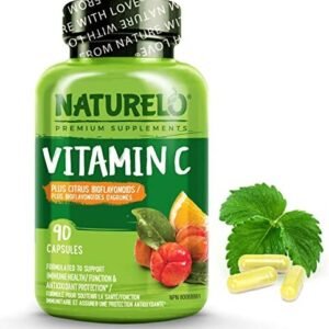 NATURELO Vitamin C with Organic Acerola Cherry Extract and Citrus Bioflavonoids - Vegan Supplement - Immune Support - 500 mg Vit C per Cap - Time Release - Non-GMO - 90 Capsules