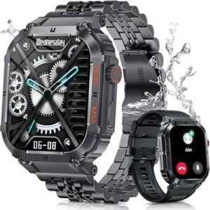 PODOEIL Military Smart Watch for Men, Bluetooth Calls/Sleep Monitor/AI Voice Assistant, 100+ Sports Modes Fitness Tracker, 1.96" HD Outdoor Tactical Rugged Smartwatch for iPhone Android Samsung