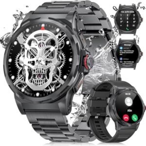 Military Smart Watch for Men with Bluetooth Call, 1.43'' AMOLED Fitness Tracker Watch 129+Sports Modes/Blood Pressure/SpO2/Heart Rate Monitor/IP68 Waterproof, Outdoors Sport Smartwatch for Android iOS